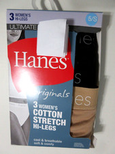 Hanes Ultimate Original 3-Pack HI-LEGS brief Panties Cotton Stretch Women 5/S