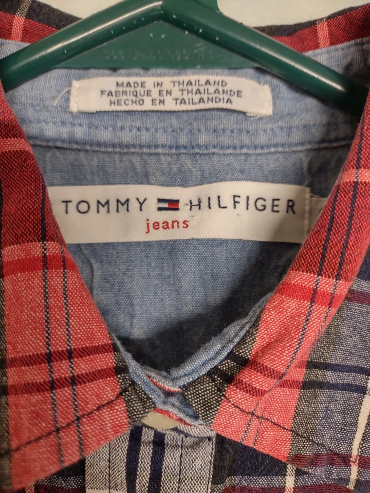 Tommy Hilfiger Button Up Shirt Women’s S Plaid Short Cap Sleeve Red White Blue - Image 3 of 4