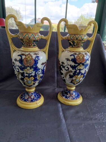 Pair Of Vases Antique Earthenware Art L'Alhambra Of Pomegranate Height 48CM - Picture 1 of 13