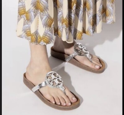 TORY BURCH MILLER CLOUD SILVER FLIP FLOP THONG SANDAL