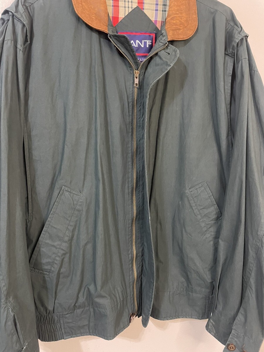 Vintage Gant Bomber Jacket Men's Large Green Brown Leather Vintage Gant Bomber Jacket Men's Large Green Brown Leather