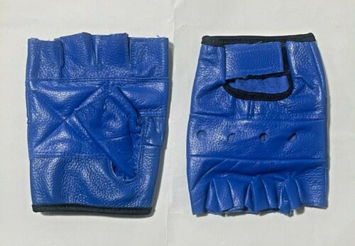 AK MANI Men's Blue Leather Driving Motorcycle Finger less Gloves Heavy Duty - Photo 1 sur 1