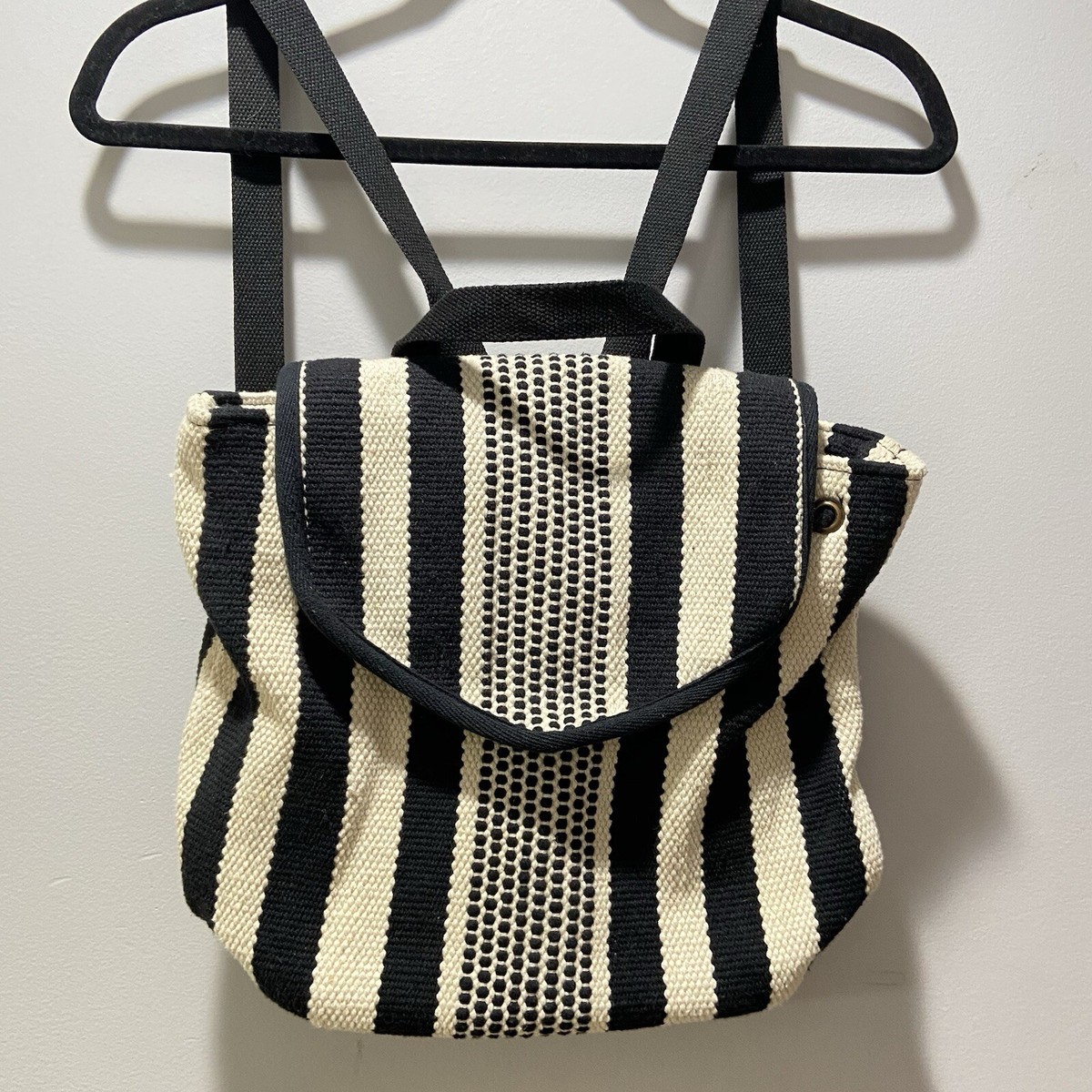 Universal Thread Black & Cream Striped Flap Woven Backpack  display picture 3