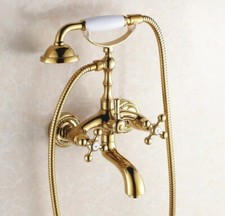 Luxury Gold Color Brass Wall Mount Clawfoot Bath Tub Faucet With Handheld Shower