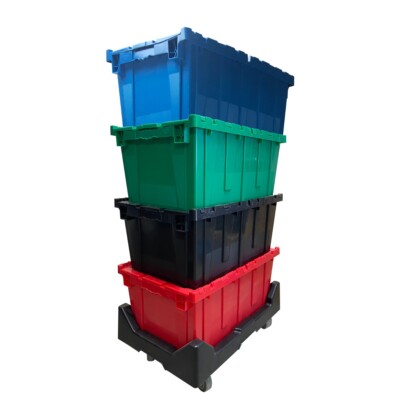 UBMOVE Storage Plastic Tote Crate Attached Lid Flip Top, 27''x16.9''x12.5'' Color C