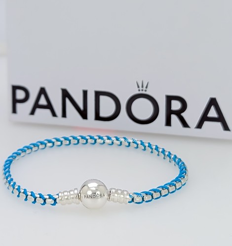 NEW 100% Authentic PANDORA 925 Blue Cord Snake Chain Charm Bracelet 593816C01