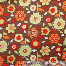 BonEful Fabric FQ Cotton Quilt Brown Orange Green Flower Leaf Fall Thanksgiving