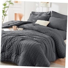 Queen Comforter Set Seersucker 7 Pieces, All Queen 88"x 88" 01 - Dark Grey