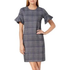 Calvin Klein Dress Womens 2 Sheath Short Sleeve Black Plaid Academia Preppy
