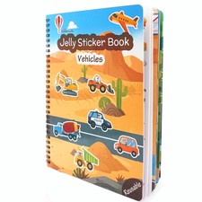 Reusable Sticker Book for Toddlers Vehicles Construction, 3 Sheets Washable