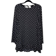 Sage Dress Womens Small Black White Flare Bell Sleeve Keyhole Whimsigoth Flowy