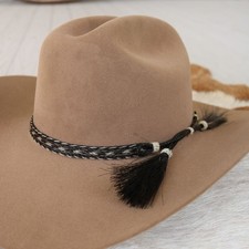 Genuine Horsehair 5 Strand Braided Hat Band with Double Tassel - Stripe