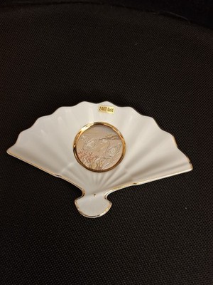 Chokin Art; Dekorativer Sammel-Teller Fächer Japan mit 24 Karat Goldverzierung