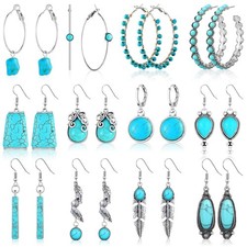 12 Pairs Turquoise Earring Set for Women Turquoise Bohemian Dangle Stud Earrings