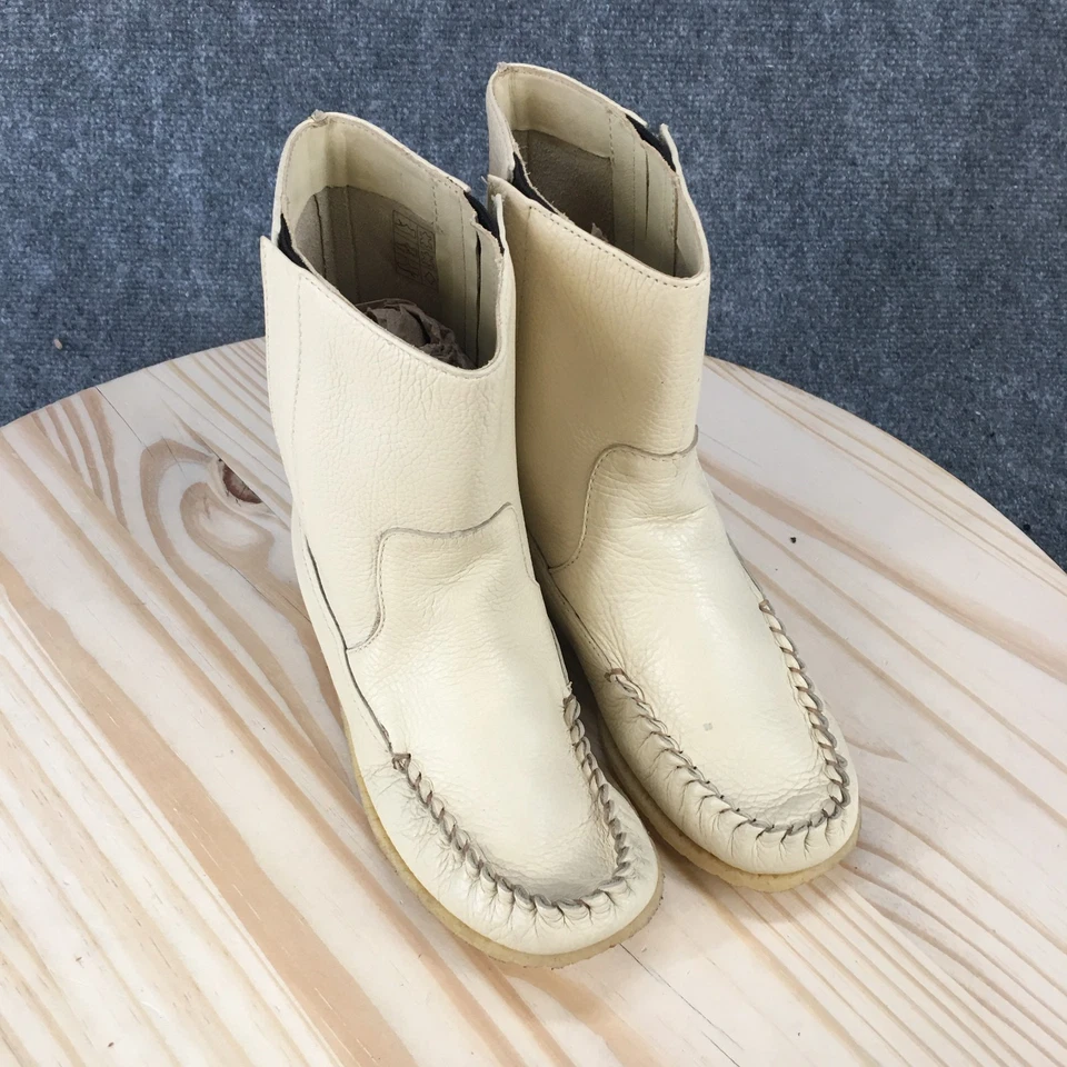 Botas J.Crew para mujer 6,5 cuero crema para nieve tirar en la mitad de la pantorrilla punta redonda cremallera lateral Foto 3 de 4