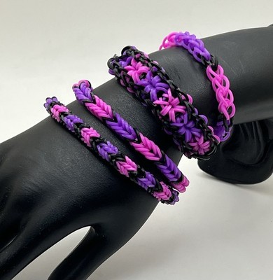 Rainbow Loom Bracelets New Set Of 4 Black, Pink And Purple Colors Homemade New