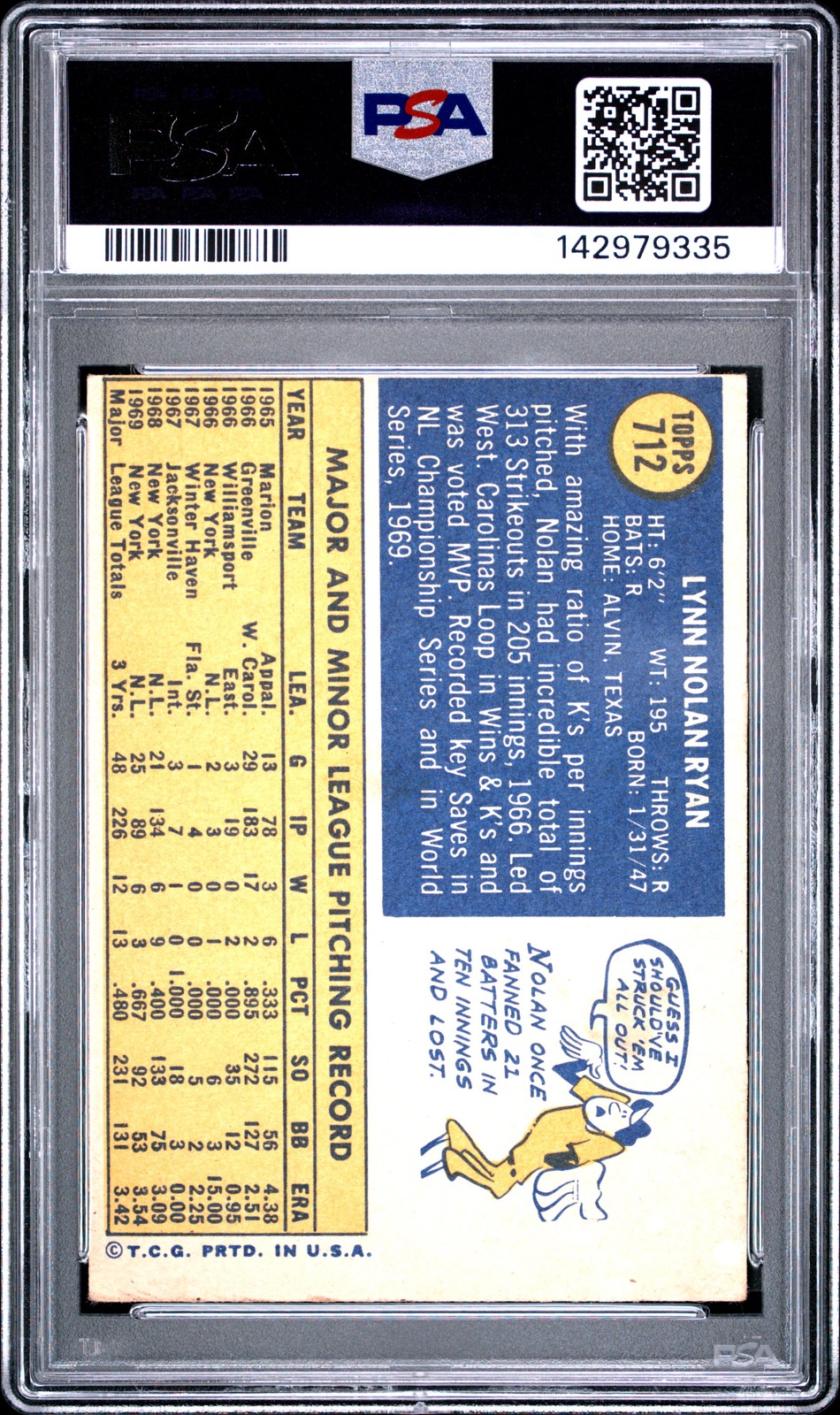 1970 TOPPS #712 NOLAN RYAN PSA 2 view 2