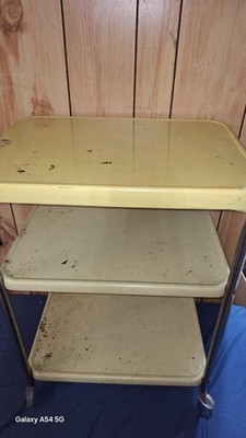 ビンテージ、コスコ社製、キッチンカート、ミッドセンチュリー、cosco、ワゴン Vintage COSCO Mid Century YELLOW Metal 3 Tier Rolling Kitchen