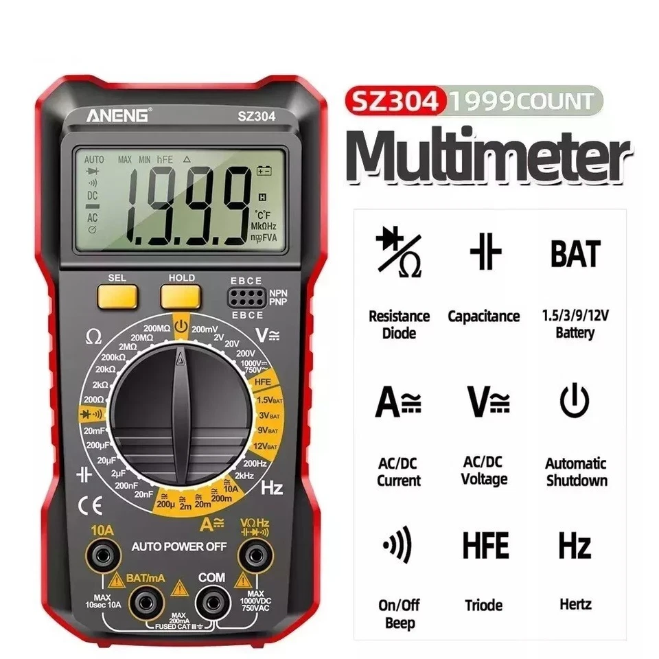 Digital Multimeter AC DC Voltmeter Ammeter Ohmmeter Volt Tester Meter WITH BATTs - Image 3 of 4