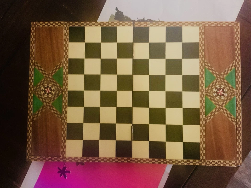 Middle Eastern Syrian Inlaid Marquetry Mosaic Inlaid Folding Chess Board Vintage - Image 2 of 4