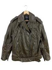 ZARA Veste en cuir synthétique Dames Veste T EU 36 gris vert style extravagant