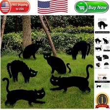 Spooky Outdoor Halloween Black Cat Signs - Waterproof 6ct Set with Stakes
