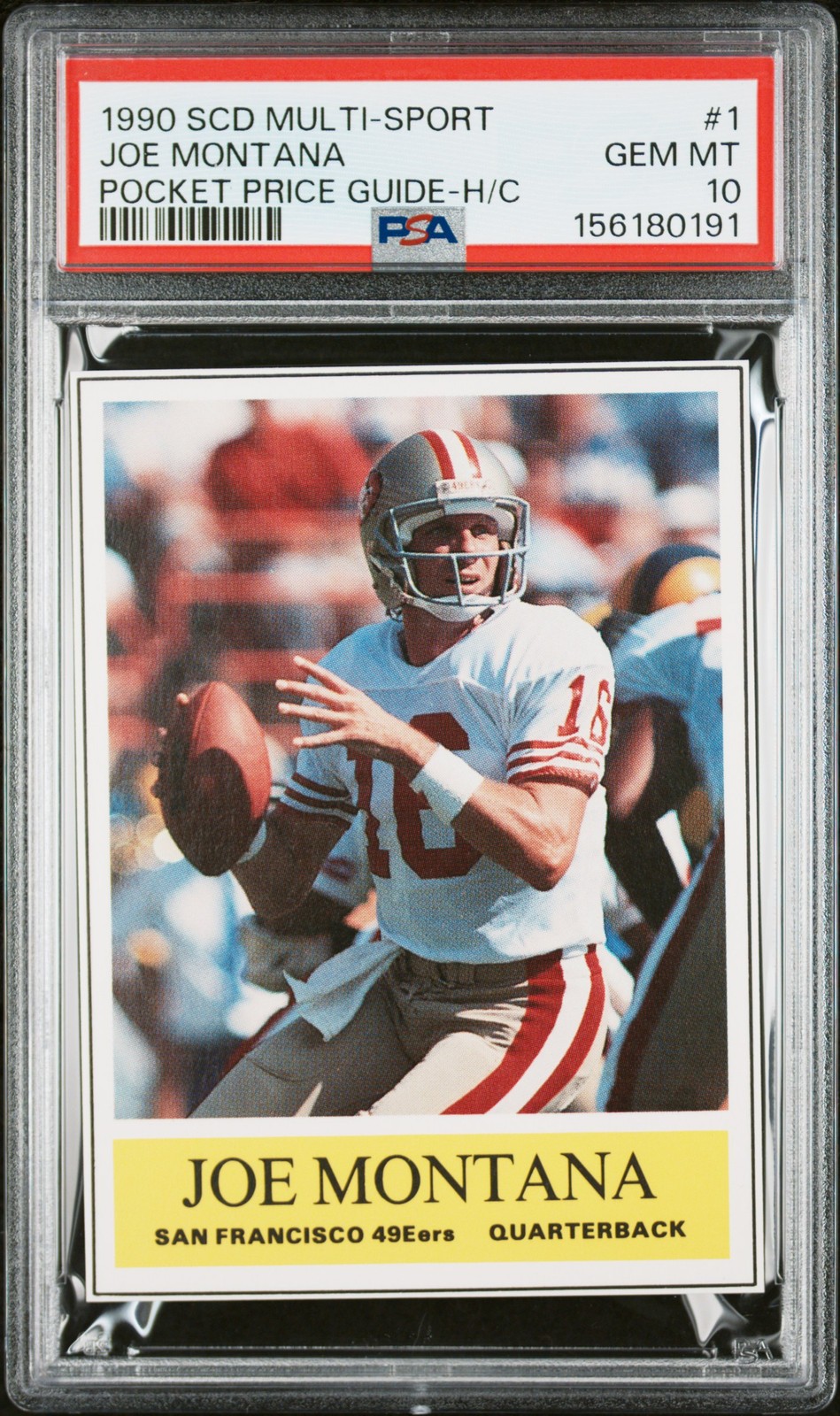 156180191 Joe Montana 1990 SCD Pocket Price Guide #1 PSA 10 view 1