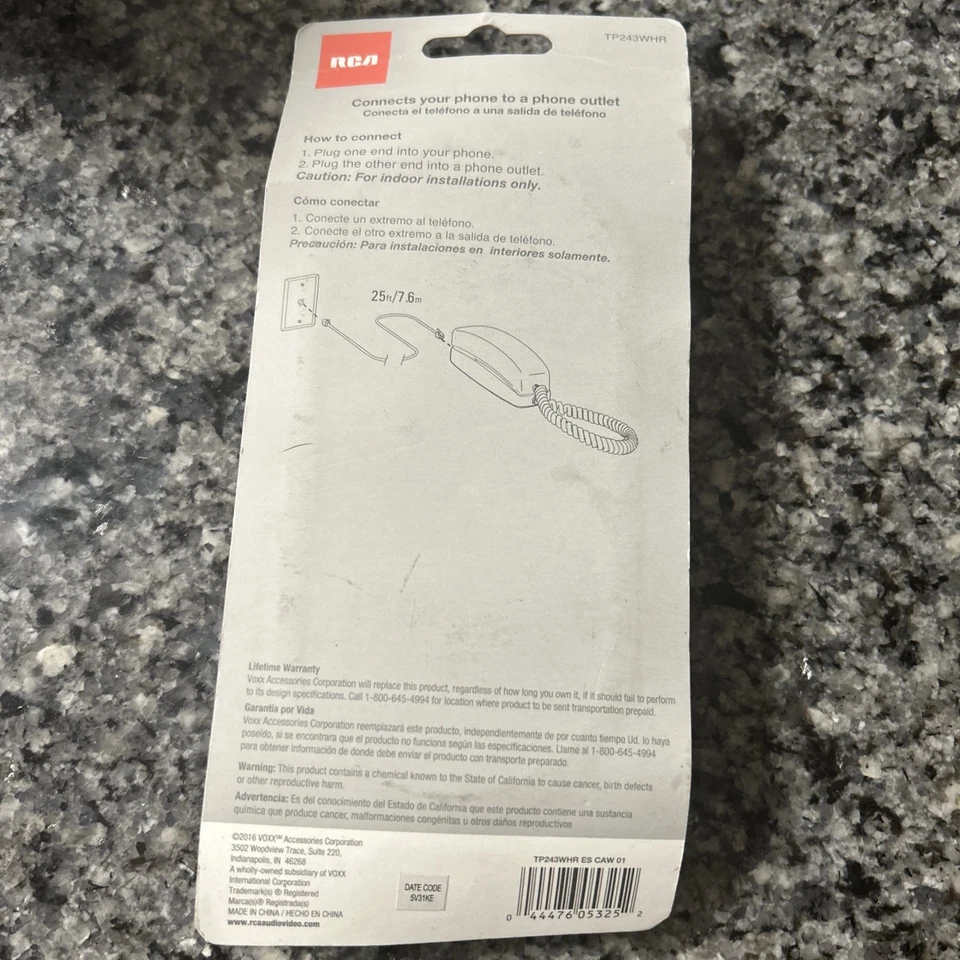 RCA 25 Ft White Phone Line Cord RCA TP243WHR Telephone Cord POTS New in Package - Image 2 of 4