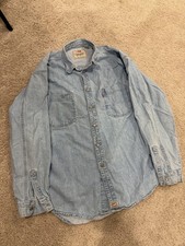 Levi's Jeans Red Tab Denim Shirt Mens XL Blue Light Wash Button Up Long Sleeve