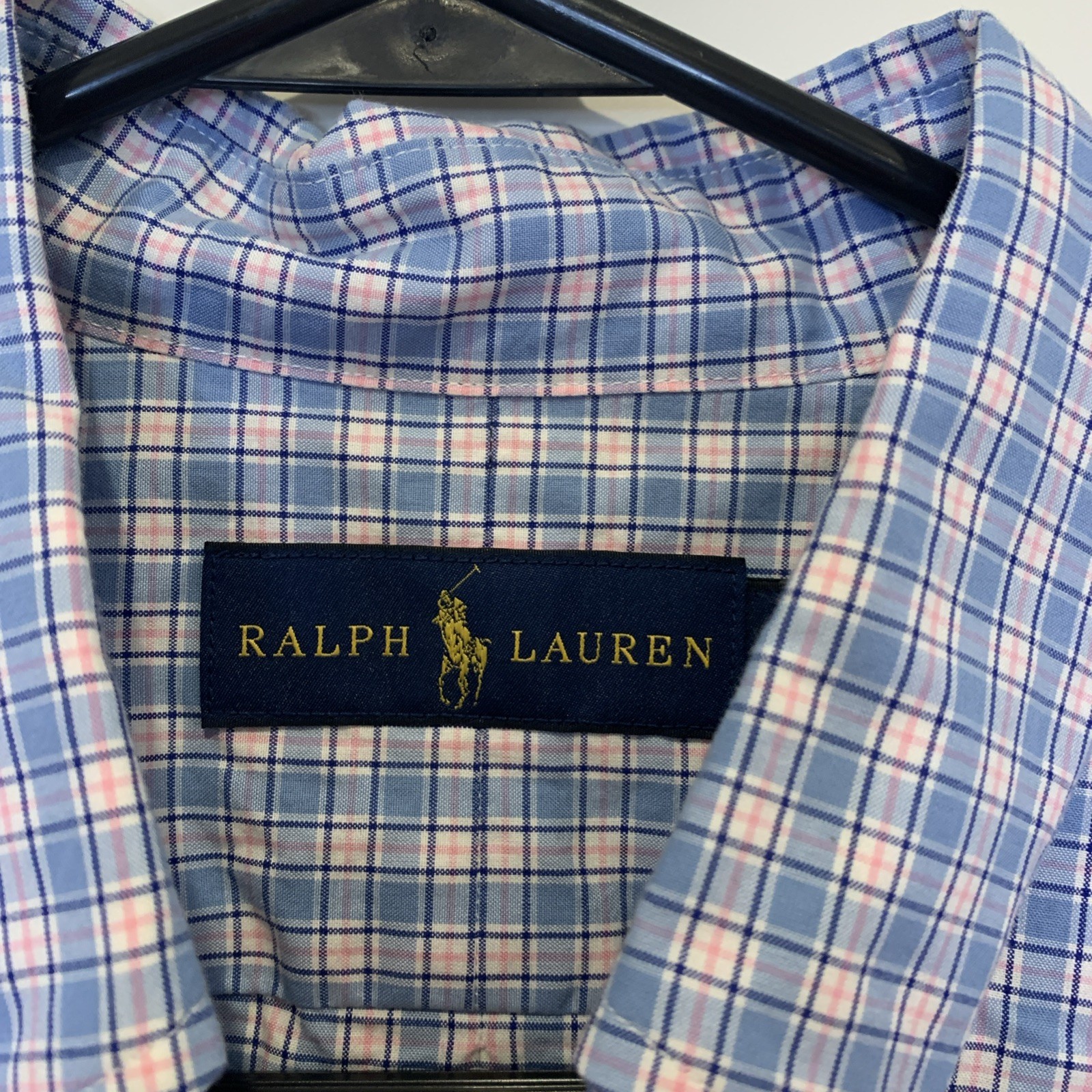Ralph Lauren Button Up Shirt Men M 100% Cotton Blue Pink Plaid Preppy thumbnail 3
