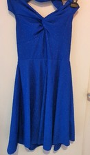 Damen Kleid blau Glitzer ärmellos V-Ausschni...