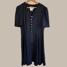 Vintage 90s Worthington Button Front Short Sleeve Fit n Flare Little Black Dress