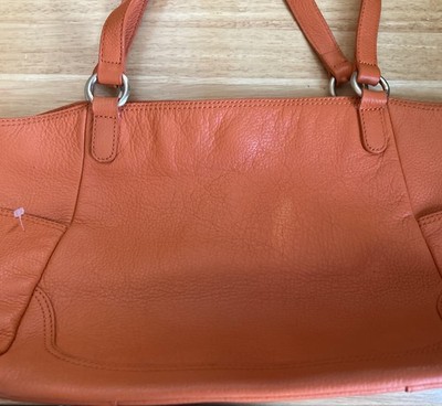 Talbots Orange Pebbled Leather and Tan Lining Shoulder Bag