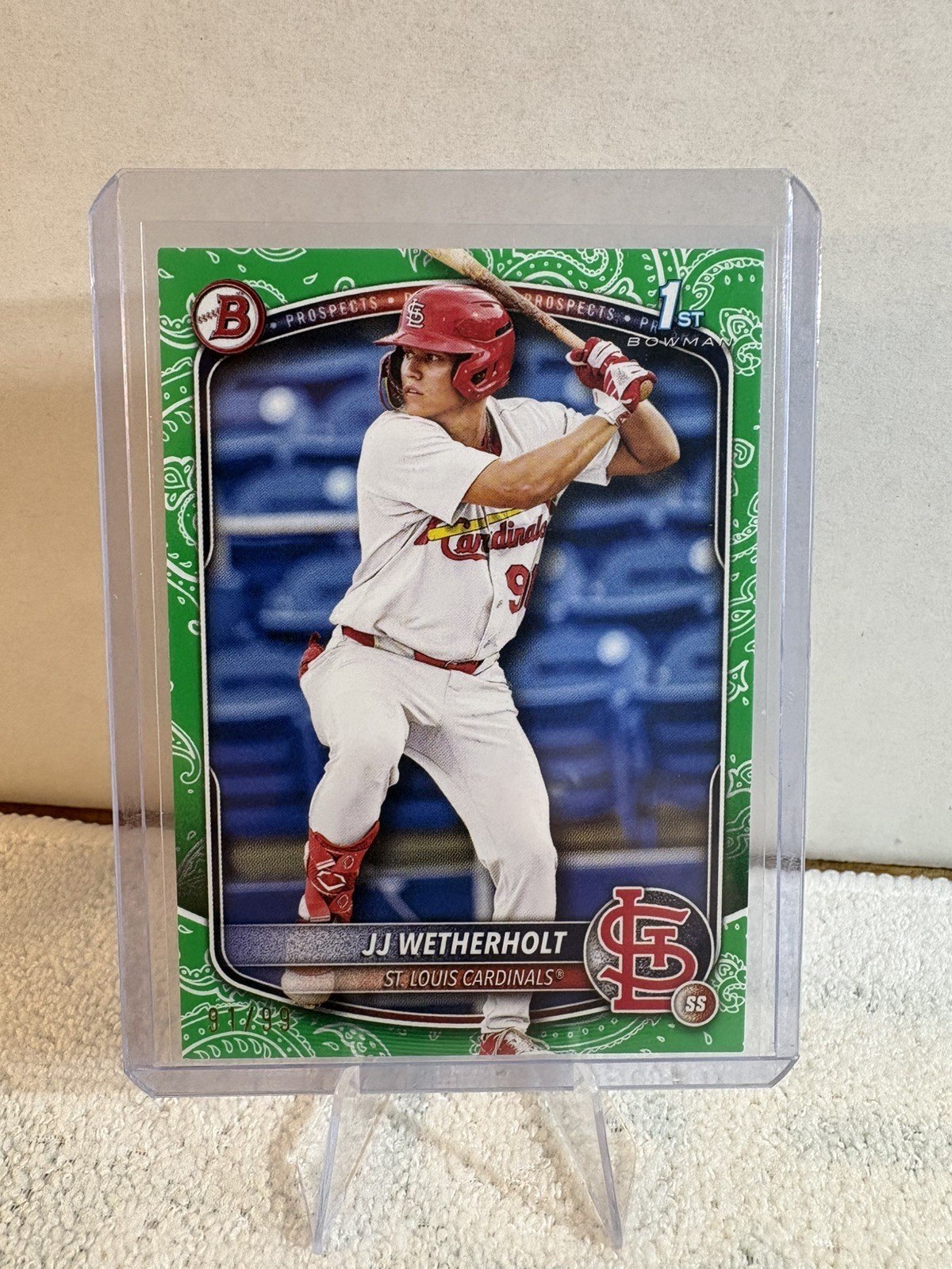 JJ Wetherholt 2025 Bowman Prospects BP-22 1st Green Pattern Border /99 Cardinals
