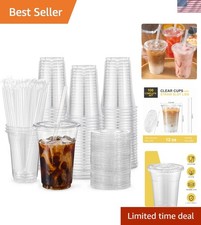 100 Sets - 12oz Clear Plastic Cups with Lids and Straws, Disposable Cups for ...