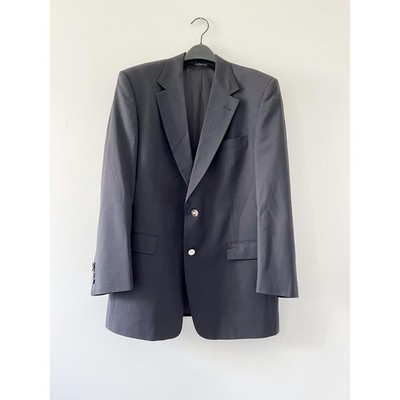 Vintage 80s Burberrys navy blue wool blazer suit jacket mens sport coat 42R USA