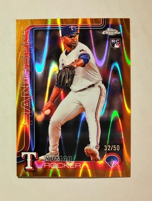 Kumar Rocker 2025 Topps Chrome RC GOLD RayWave REFRACTOR 32/50 Rangers #73 z73