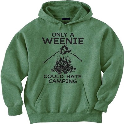 ONLY A WEENIE COULD HATE CAMPING  FUNNY GRAPHIC  DESIGN HOODIE SWEATSHIRT GIFT