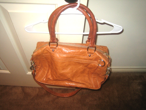 REBECCA MINKOFF CAMEL/BROWN SATCHEL HANDLE + CROSSBODY LEATHER BAG GOLD ZIPPERS - Picture 2 of 10
