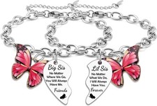 2PCS Big Sister Little Sister Heart Matching Charm Bracelet for Women Birthday G
