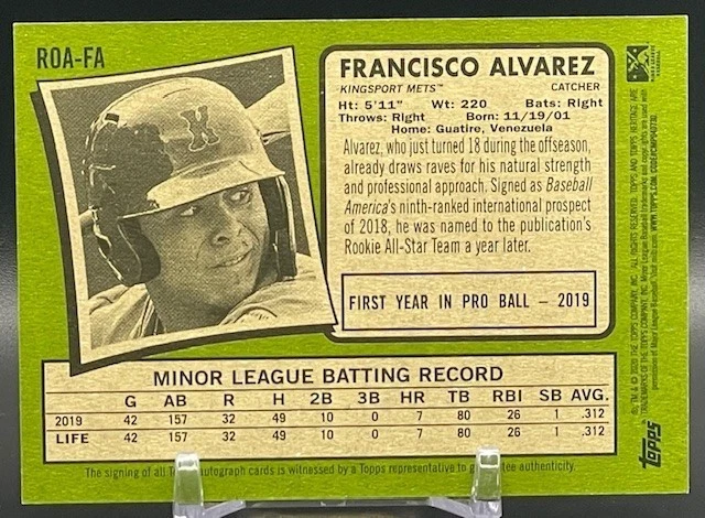 2023 Topps Heritage Minor League FRANCISCO ALVAREZ Real One Rookie RC Auto Mets - Image 2 of 3