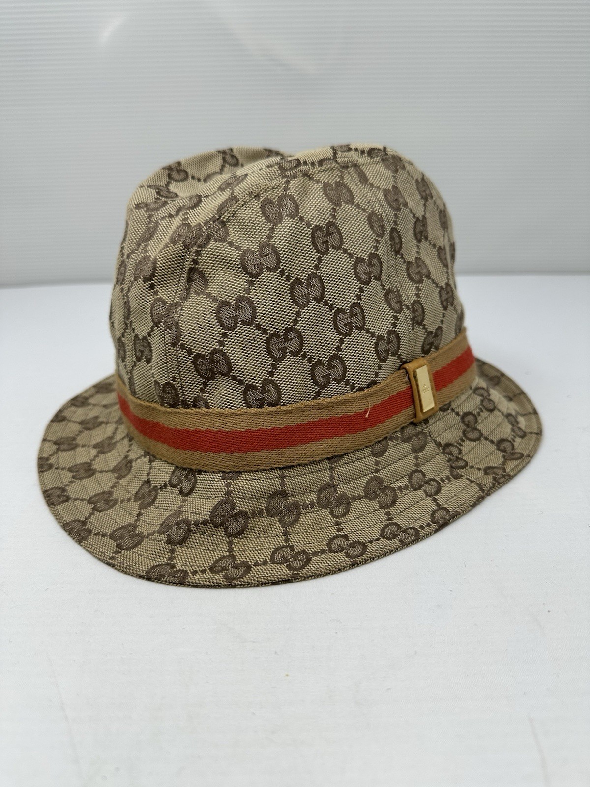 Vintage Gucci GG Logo Monogram Bucket Hat Canvas Designer Cap Head