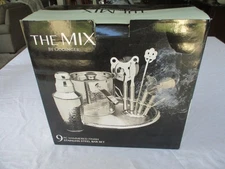 Godinger 9 PieceHammered Finish Stainless Steel Bar Set Shaker Ice Bucket NEW