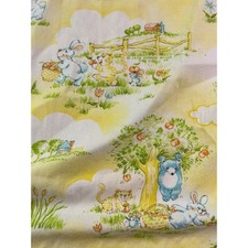 Vintage 1978 Dundee Mills Fitted Crib Sheet Animal Meadow Nursery Print Yellow