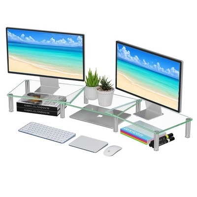 Simple Trending Dual Monitor Stand Riser, 41.5 x 9.5 x 5 inches, Glass 