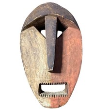 Vintage Tribal Wood Carved Face Mask Wall Decor Handcrafted Art