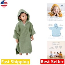 Beach Hooded Towel Poncho Kids Sage 100 Organic Cotton GOTS Certified Durable