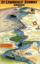 St Lawrence Seaway pictorial map vintage postcard I621