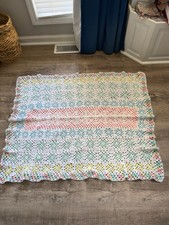 Handmade Crochet Granny Square Baby Blanket Pastel White Pink Blue Green 41x46