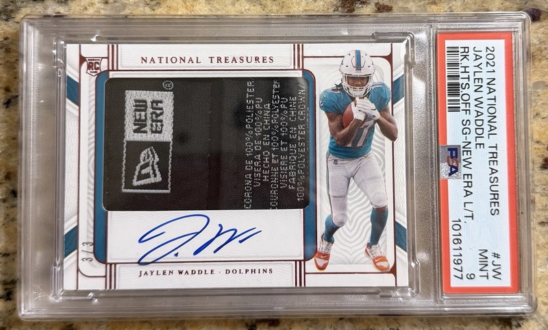 2021 Jaylen Waddle National Treasures RPA Rookie Patch Auto /3 PSA 9🔥MINT🔥WOW